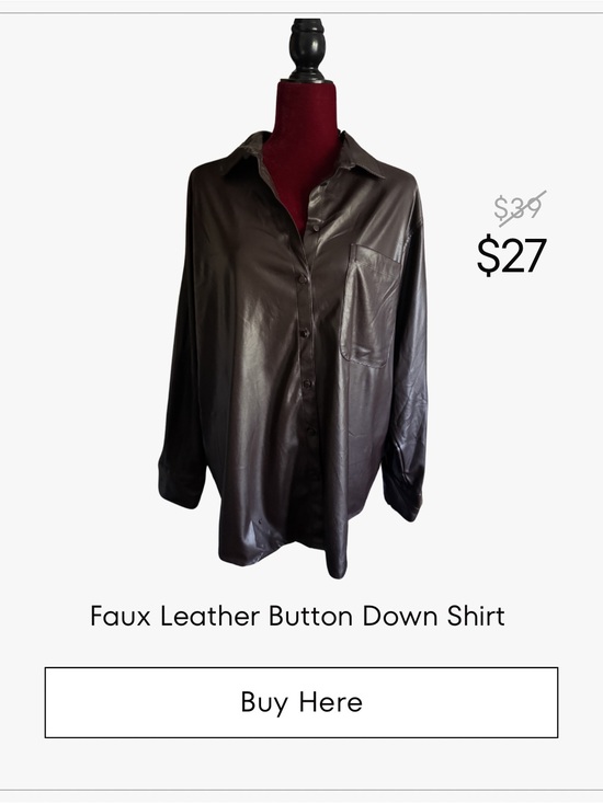 a new day Tops - a new day Faux Leather Button-Down Shirt - Dark Brown